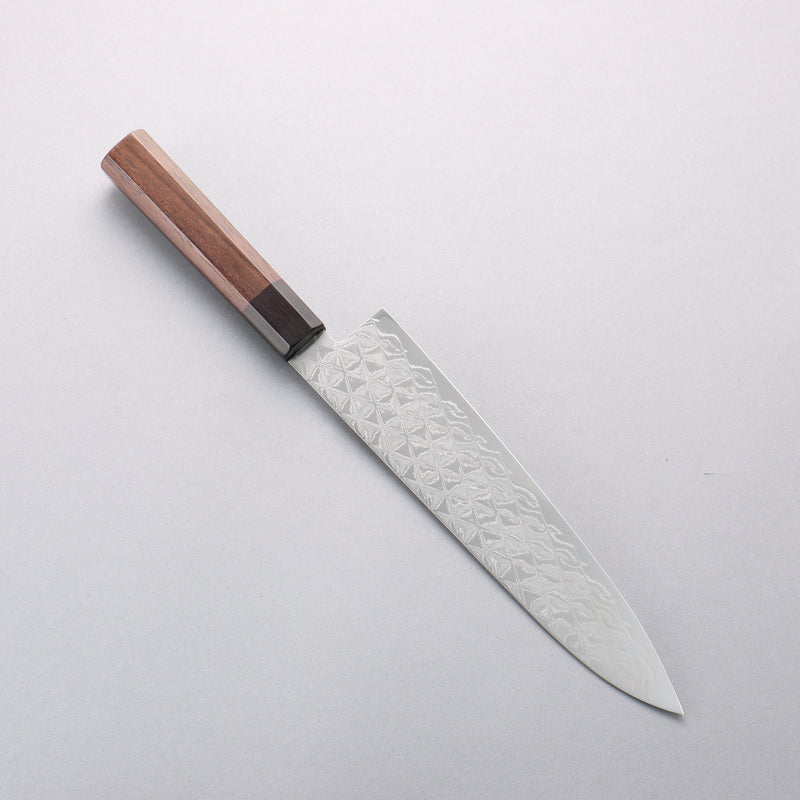 清助 AUS10 鏡面菱格紋 牛刀 210mm 紫檀木（口輪：黑合成木） 握把 - 清助刃物