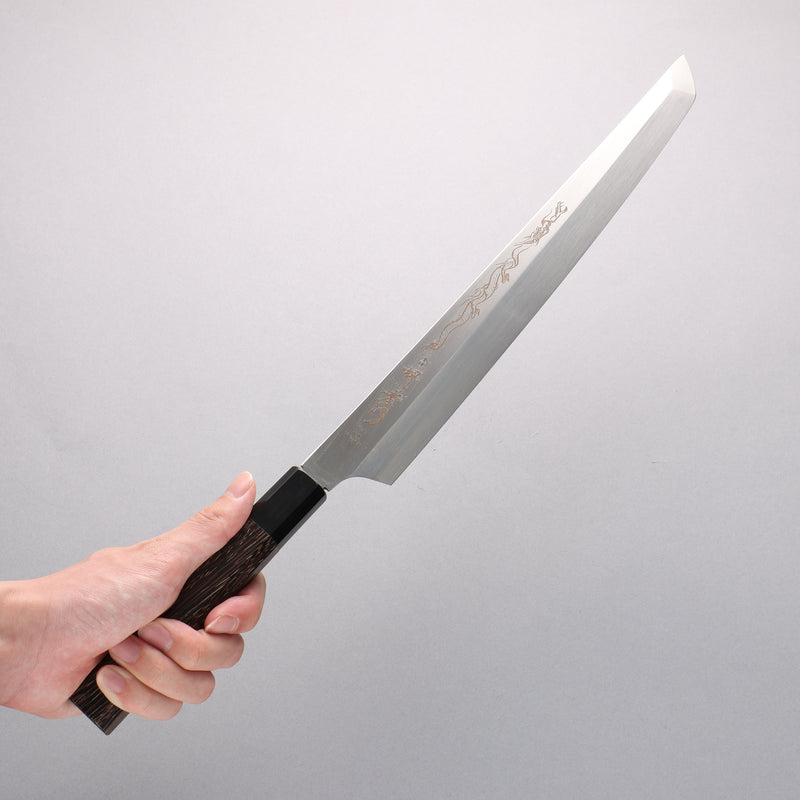 堺 孝行 本燒 VG10 刻有龍的圖樣 先丸柳刃 300mm 雞翅木 握把 附刀鞘 - 清助刃物