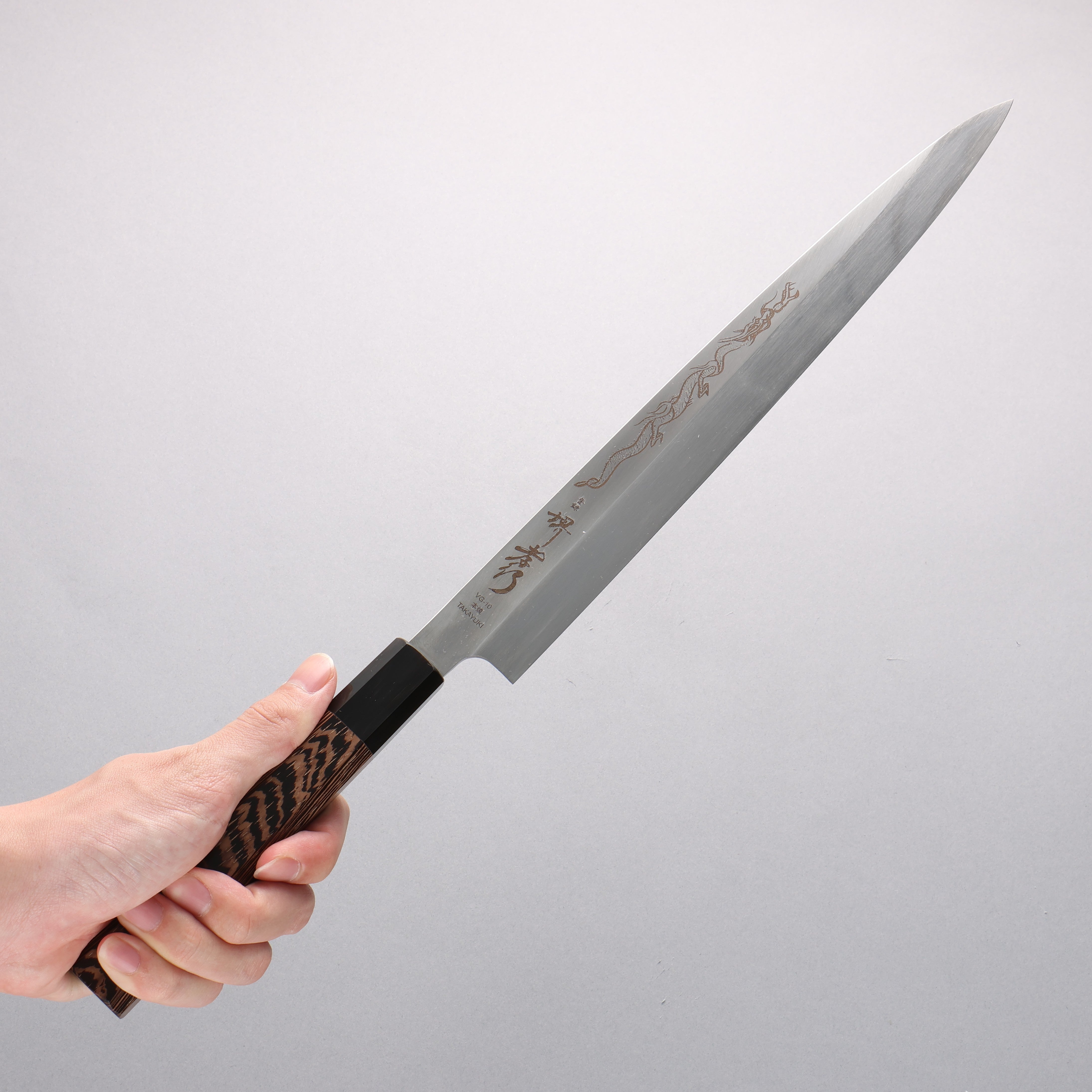 堺 孝行 本燒 VG10 刻有龍的圖樣 柳刃 300mm 雞翅木 握把 附刀鞘 - 清助刃物