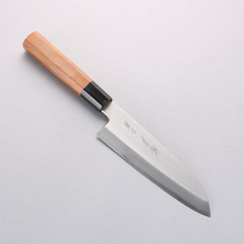 鐵泉 山塚作 玉鋼 大馬士革紋 三德刀 165mm 山櫻 握把 - 清助刃物