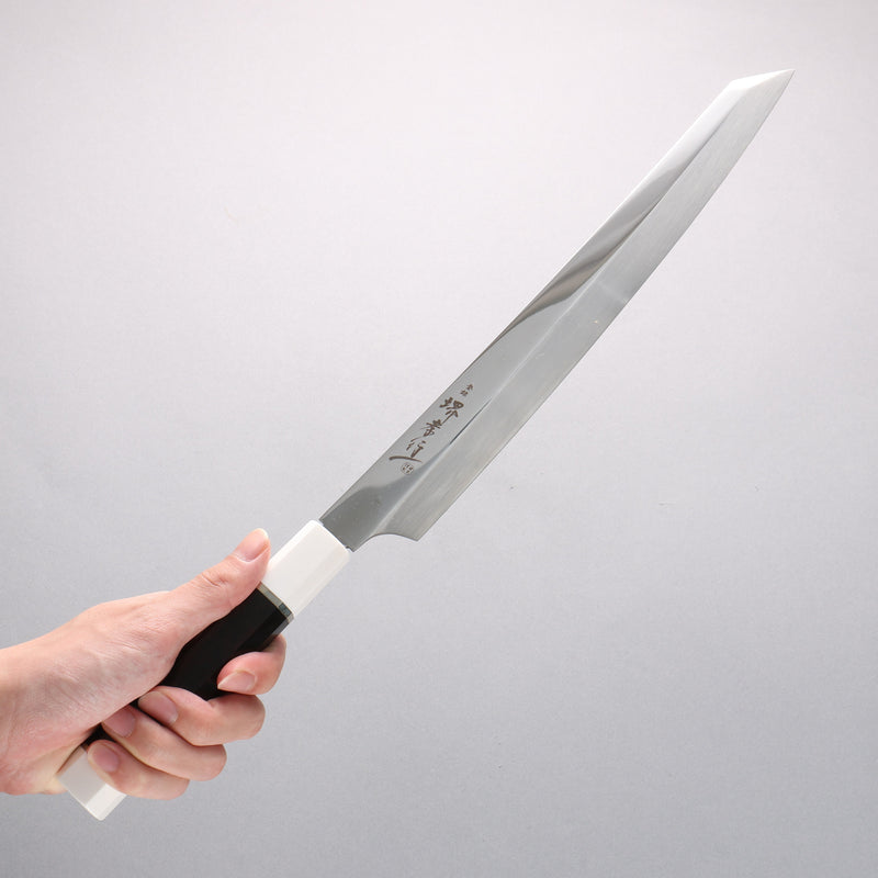 堺 孝行 銀龍 本燒 瑞典鋼 鏡面處理 劍型柳刃 300mm 黑檀握把 附刀鞘 - 清助刃物
