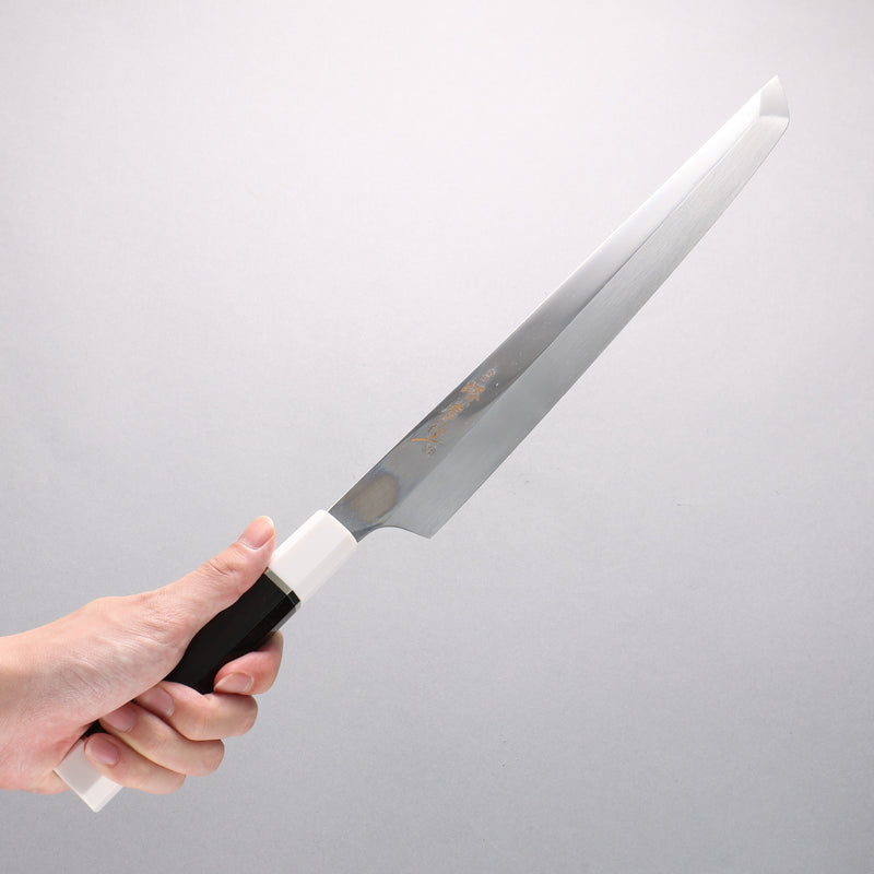 堺 孝行 銀龍 本燒 瑞典鋼 鏡面處理 先丸柳刃 300mm 黑檀握把 附刀鞘 - 清助刃物