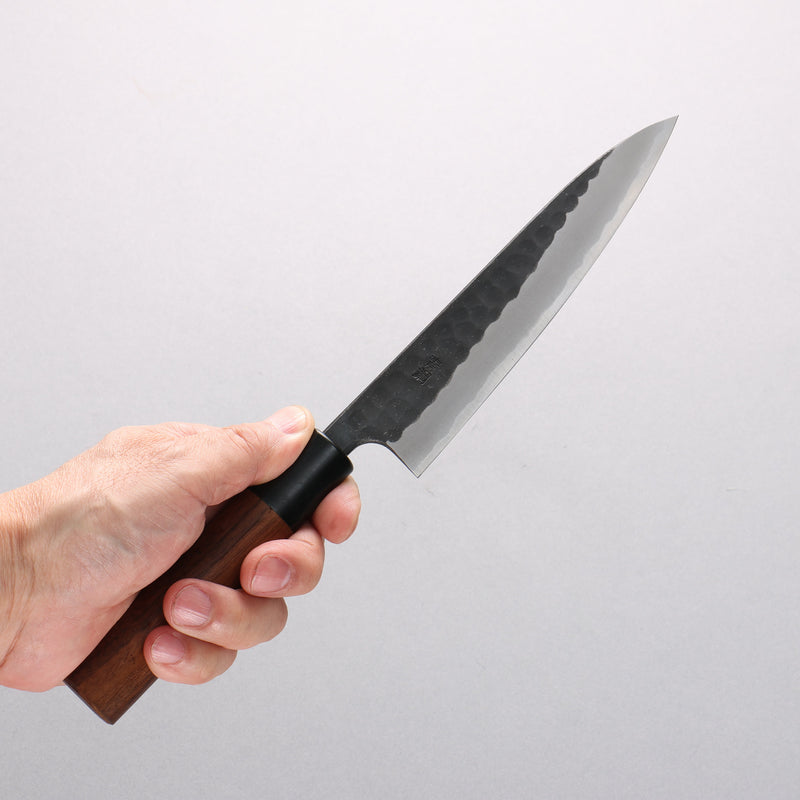 山本 直 安來青鋼 黑打 鎚目 多用途小刀 150mm 核桃木 握把 - 清助刃物