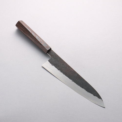 安倍勇光 超級青鋼 鎚目 黑打 牛刀 210mm 紫檀木 (五角形) 握把 - 清助刃物