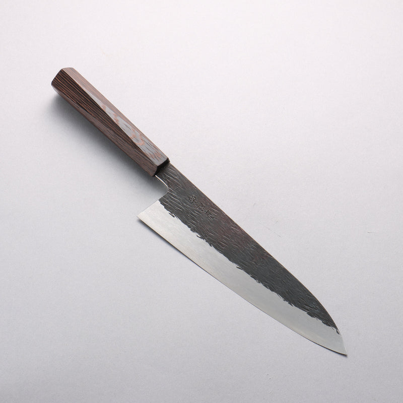安倍勇光 超級青鋼 鎚目 黑打 牛刀 210mm 紫檀木 (五角形) 握把 - 清助刃物