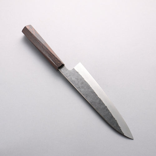 安倍勇光 超級青鋼 鎚目 黑打 牛刀 210mm 紫檀木 (五角形) 握把 - 清助刃物