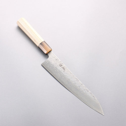 清助 瑞典鋼 大馬士革紋 梨地 牛刀 210mm 白橡木 握把 - 清助刃物