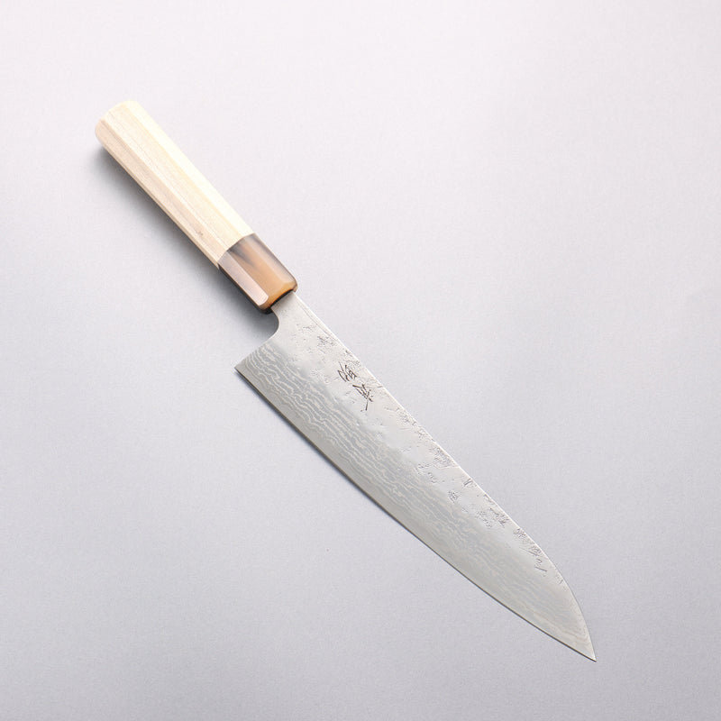 清助 瑞典鋼 大馬士革紋 梨地 牛刀 210mm 白橡木 握把 - 清助刃物