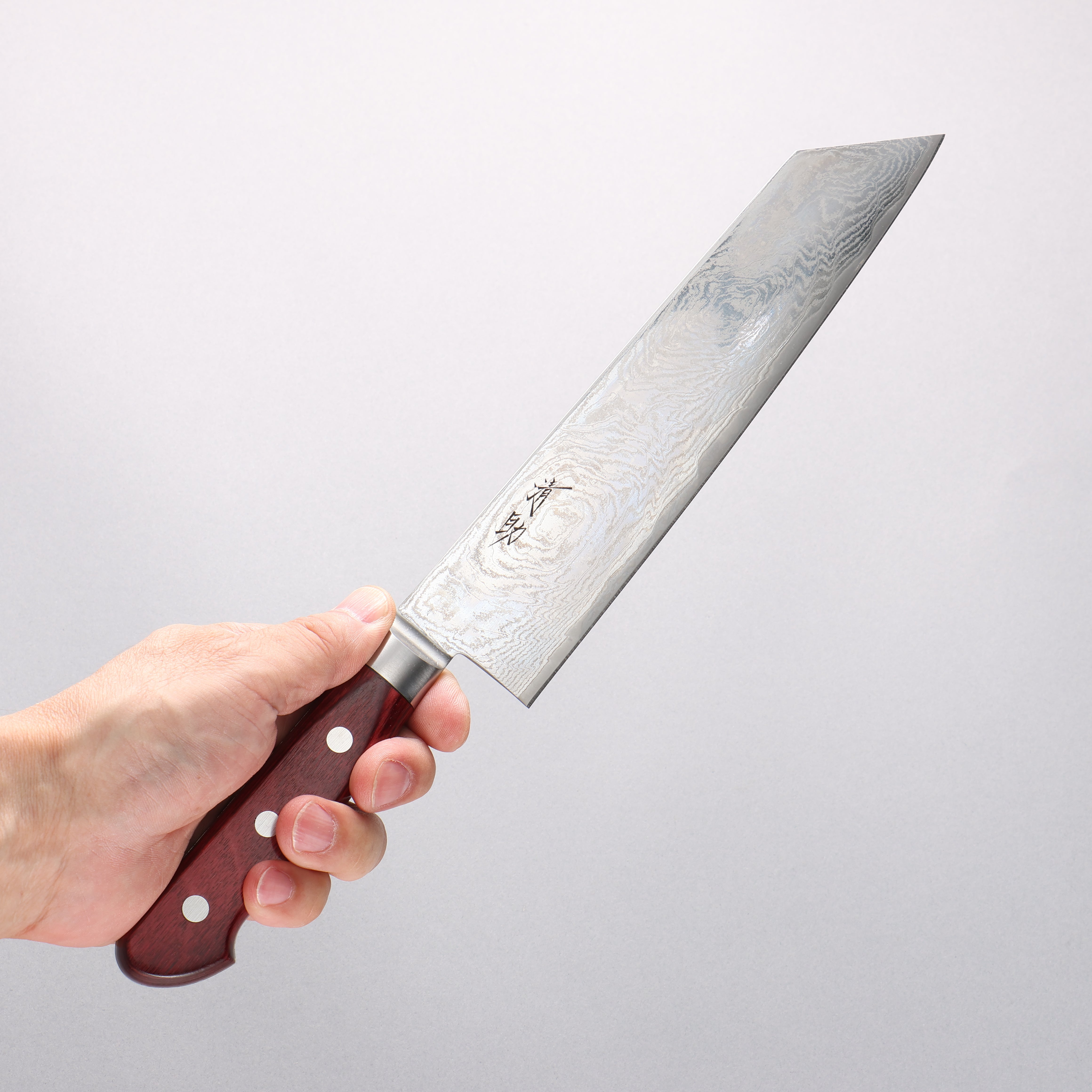 清助 海浪 AUS10 鏡面處理 大馬士革紋 切付牛刀 210mm 紅合成木 握把 - 清助刃物