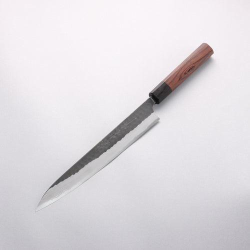 山本 直 超級青鋼 黑打 鎚目 大馬士革紋 柳刃 240mm 紫檀木 握把 - 清助刃物