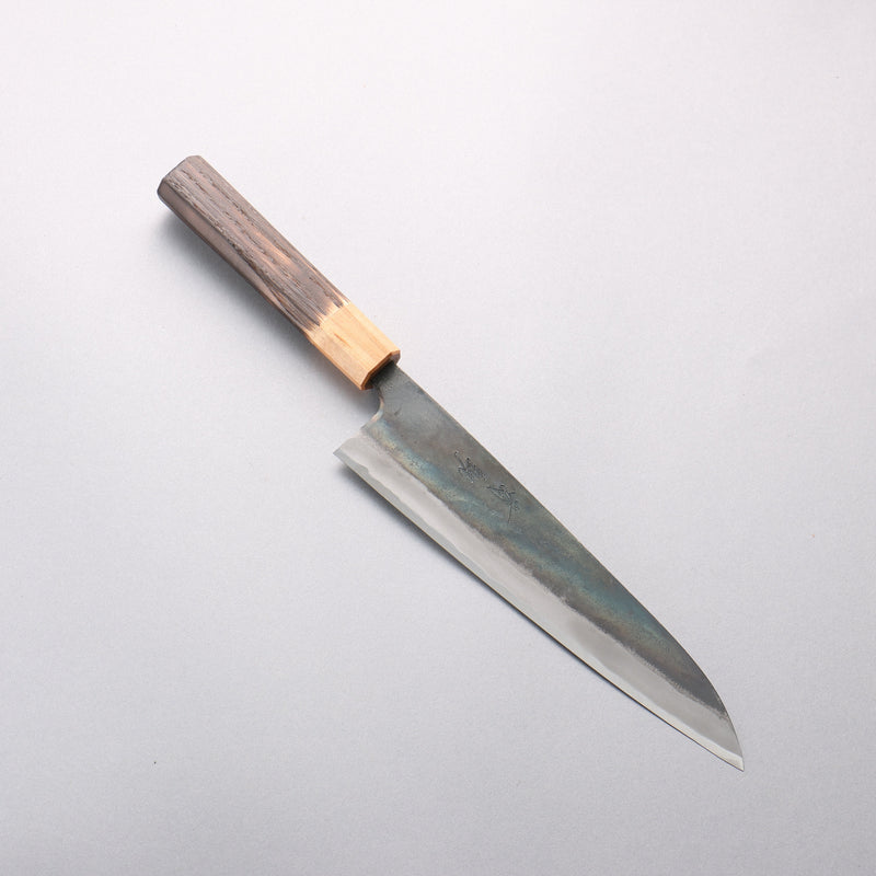清助 青鋼一號 黑打 牛刀 210mm 燒栗木（口輪：櫻花木） 握把 - 清助刃物