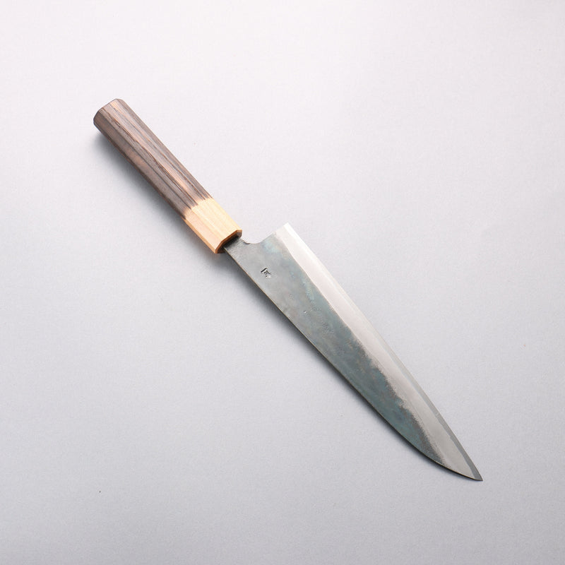清助 青鋼一號 黑打 牛刀 210mm 燒栗木（口輪：櫻花木） 握把 - 清助刃物