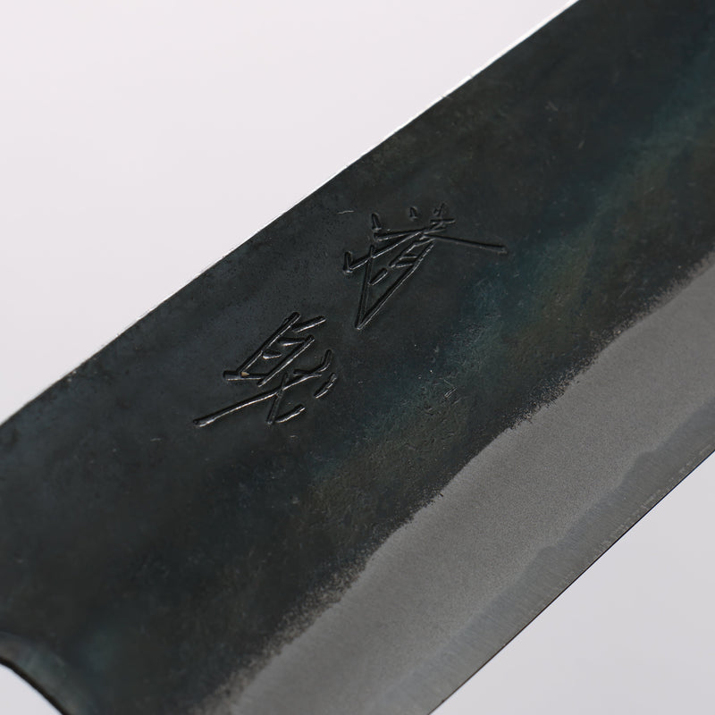 清助 青鋼一號 黑打 切付牛刀 210mm 燒栗木（口輪：櫻花木） 握把 - 清助刃物