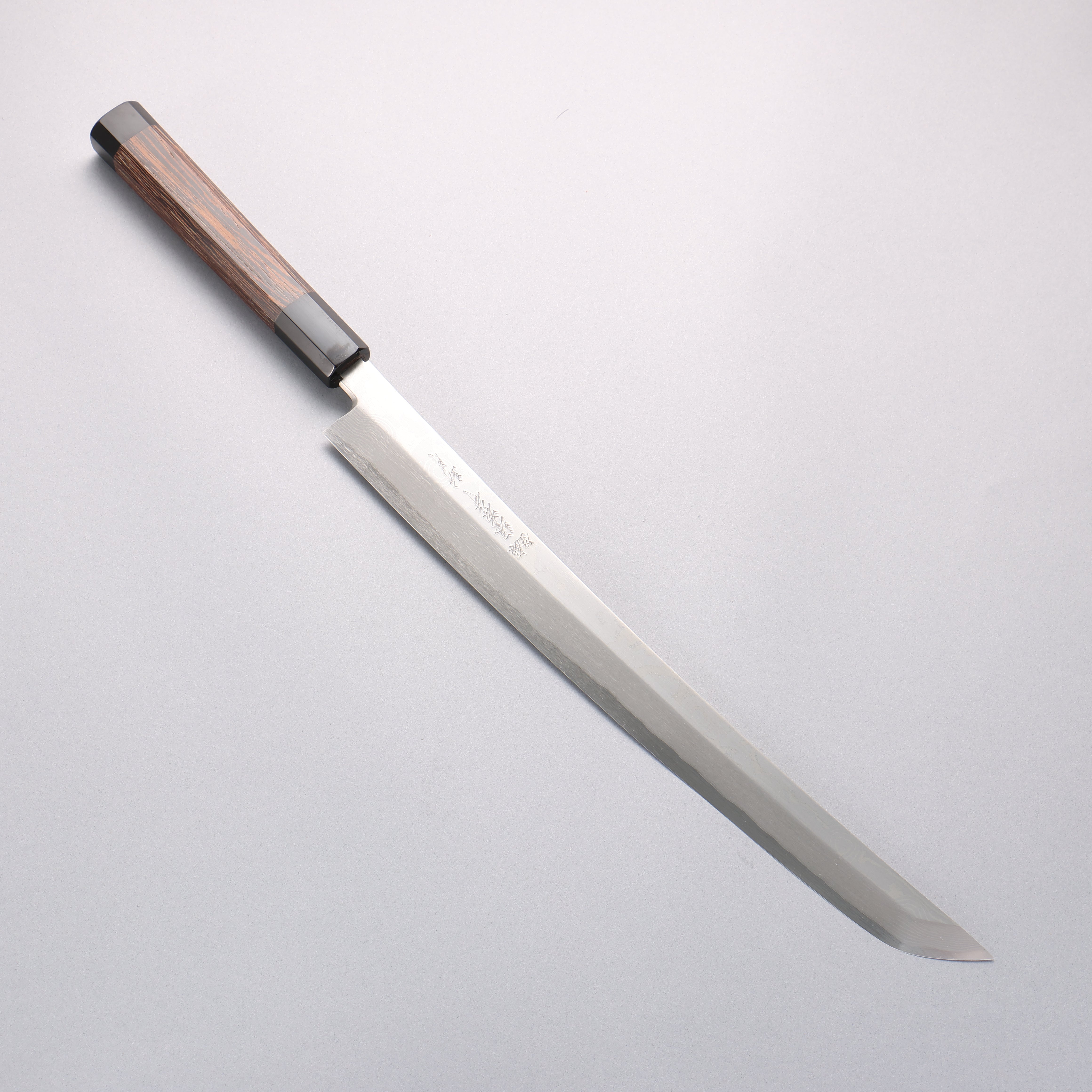 堺 孝行 斬月 炎天 銀三鋼 大馬士革紋 先丸柳刃 330mm 雞翅木（兩側帶水牛環型設計） 握把 附刀鞘 - 清助刃物