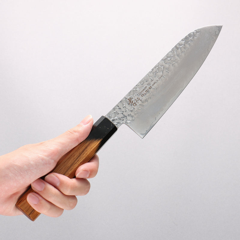 堺 孝行 VG10 33層大馬士革紋 三德刀 170mm 櫟木漆塗（黑伸）握把 - 清助刃物