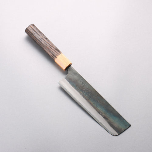 清助 青鋼一號 黑打 菜切 165mm 燒栗木（口輪：櫻花木） 握把 - 清助刃物