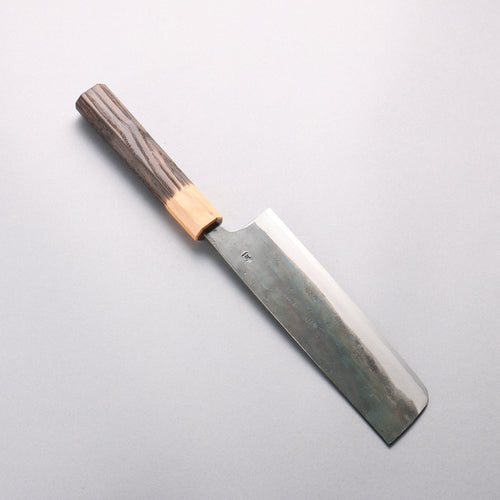 清助 青鋼一號 黑打 菜切 165mm 燒栗木（口輪：櫻花木） 握把 - 清助刃物