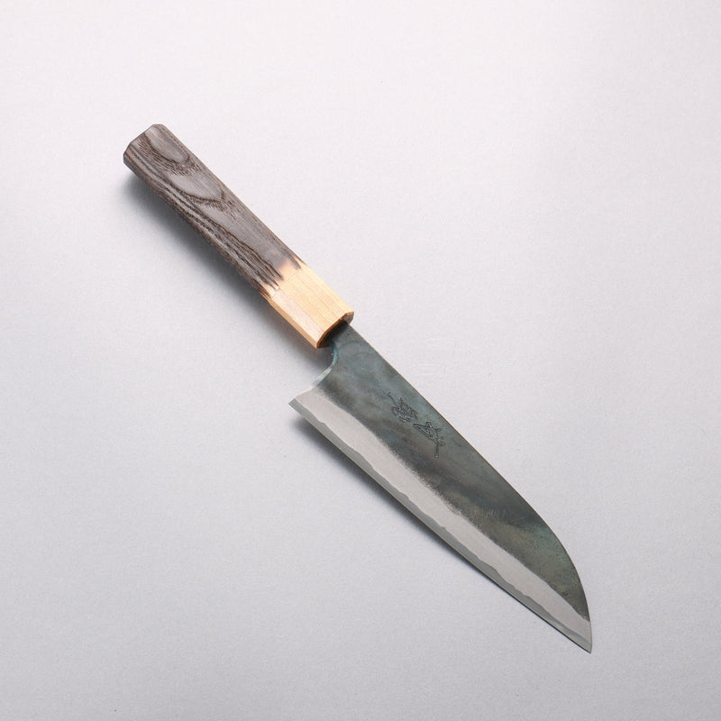 清助 青鋼一號 黑打 三德刀 165mm 燒栗木（口輪：櫻花木） 握把 - 清助刃物