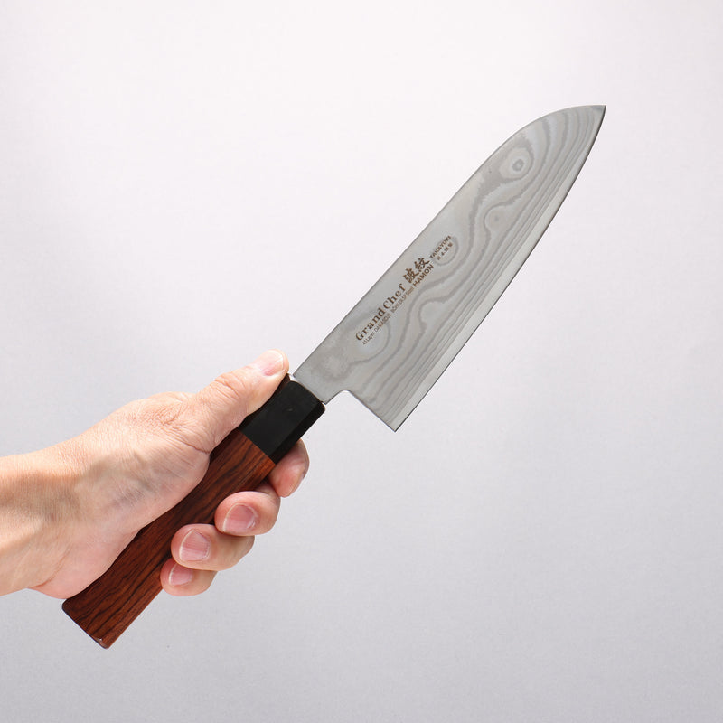 堺 孝行 大廚系列 波紋 Böhler SP 鋼 45層大馬士革紋 三德刀 170mm 紫檀木（口輪：黑合成木） 握把 - 清助刃物