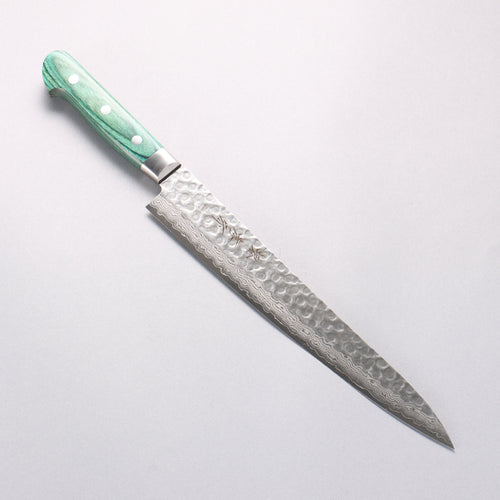 堺 孝行 VG10 17層大馬士革紋 筋引 240mm 合成木（綠色） 握把 - 清助刃物