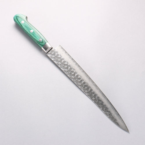 堺 孝行 VG10 17層大馬士革紋 筋引 240mm 合成木（綠色） 握把 - 清助刃物