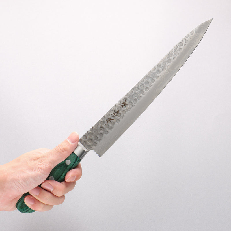 堺 孝行 VG10 17層大馬士革紋 筋引 240mm 合成木（綠色） 握把 - 清助刃物