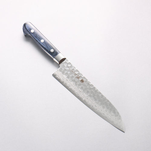 樋口 VG10 鎚目 大馬士革紋 三德刀 180mm 深藍色合成木 握把 - 清助刃物