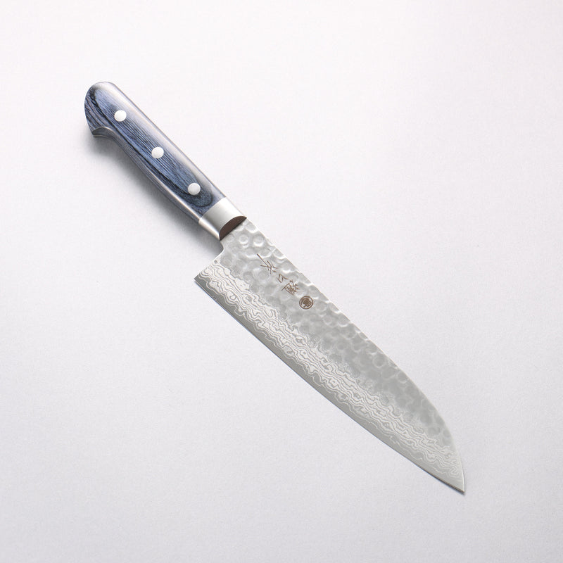 樋口 VG10 鎚目 大馬士革紋 三德刀 180mm 深藍色合成木 握把 - 清助刃物