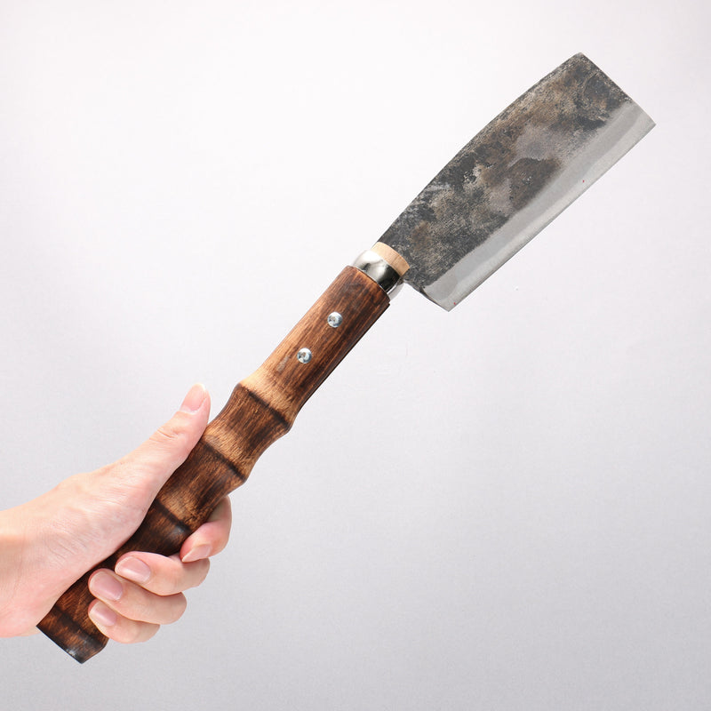 堺 孝行 碳素鋼 黑打 柴刀 （無石突） 天然木 握把 150mm - 清助刃物