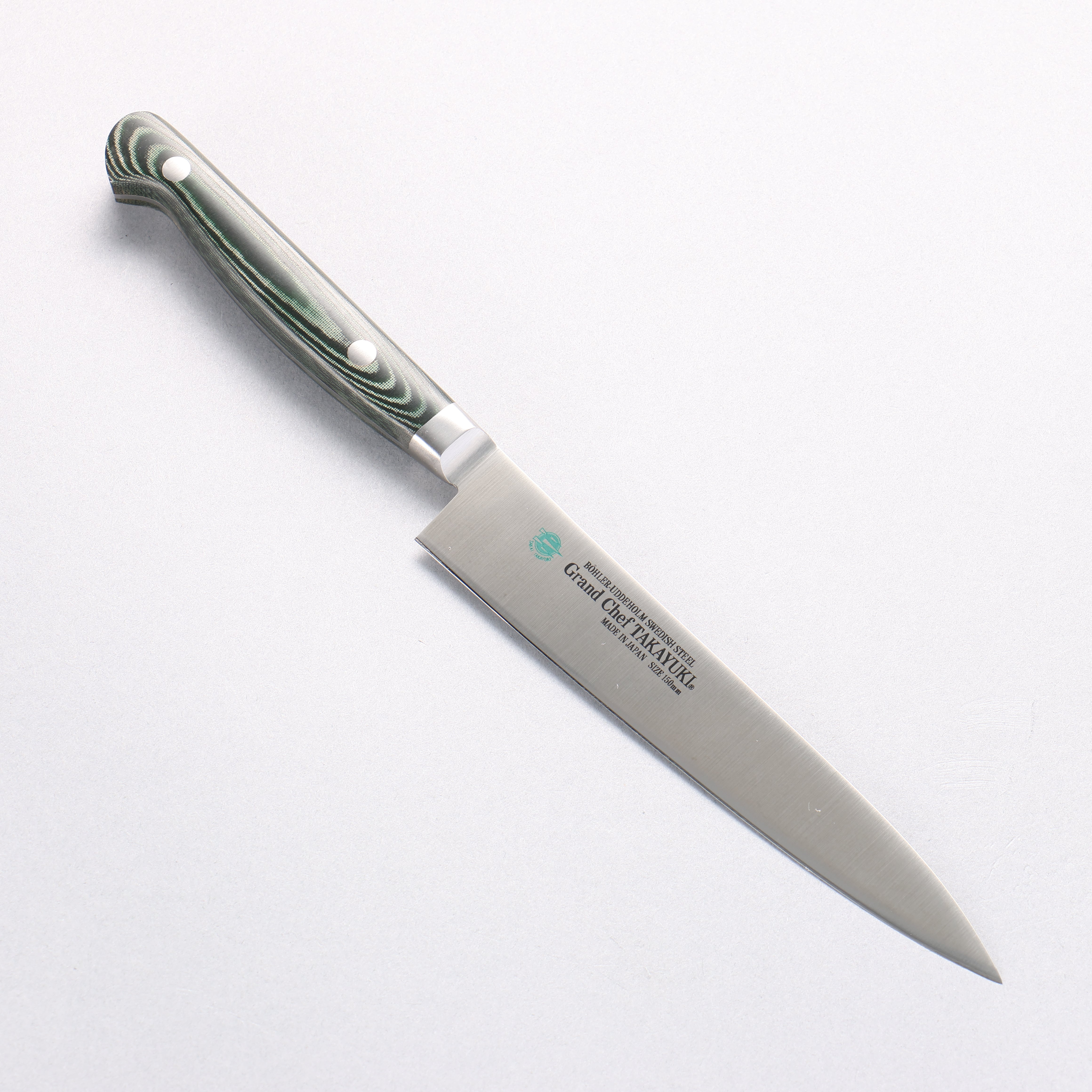 堺 孝行 大廚系列 大廚系列 瑞典鋼 多用途小刀 150mm 綠米卡塔（樹脂複合材料） 握把 - 清助刃物