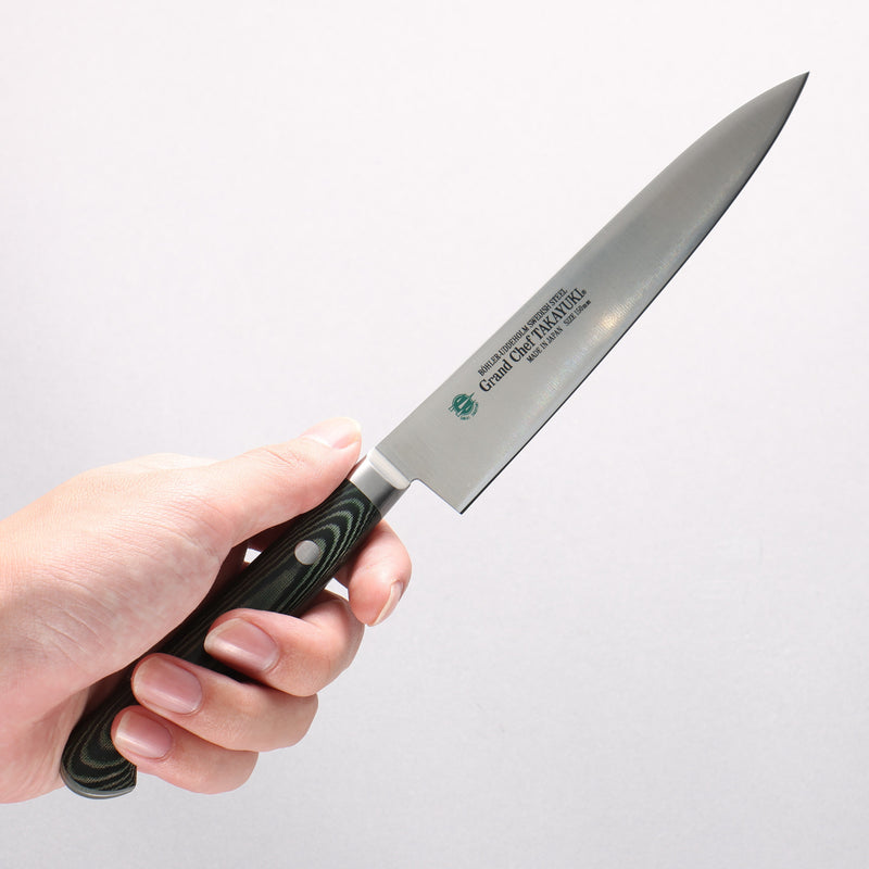 堺 孝行 大廚系列 大廚系列 瑞典鋼 多用途小刀 150mm 綠米卡塔（樹脂複合材料） 握把 - 清助刃物