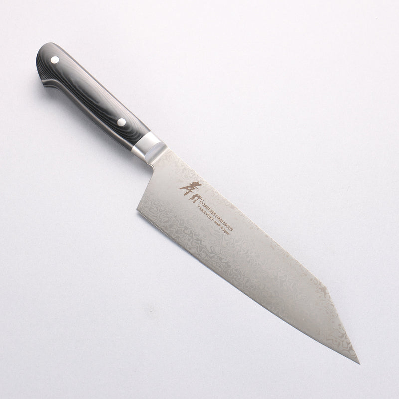 堺 孝行 無芯 大馬士革紋 劍型牛刀 190mm 黑米卡塔（樹脂複合材料）握把 - 清助刃物