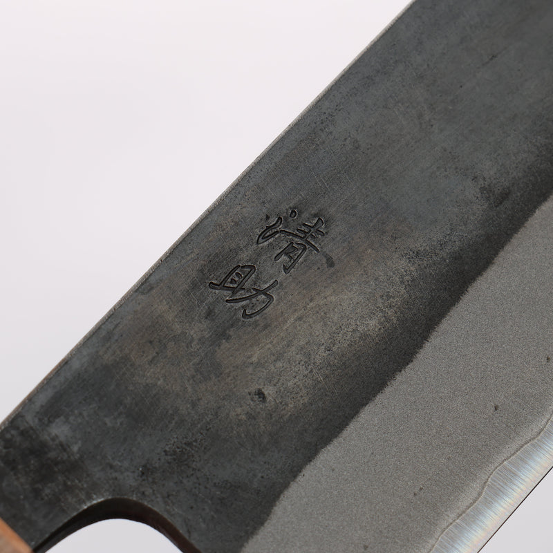 清助 青鋼二號 黑打 三德刀 170mm 燒栗木（口輪：櫻花木） 握把 - 清助刃物