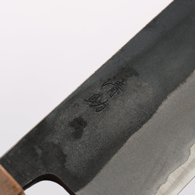 清助 青鋼二號 黑打 切付牛刀 210mm 燒栗木（口輪：櫻花木） 握把 - 清助刃物