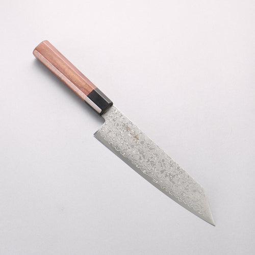清助 VG10 大馬士革紋 打磨處理 切付三德刀 180mm 紫檀木（口輪：黑合成木） 握把 - 清助刃物