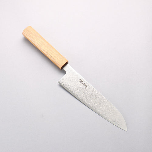 清助 ZA-18 大馬士革紋 打磨處理 三德刀 180mm 白橡木 握把 - 清助刃物