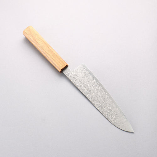 清助 ZA-18 大馬士革紋 打磨處理 三德刀 180mm 白橡木 握把 - 清助刃物