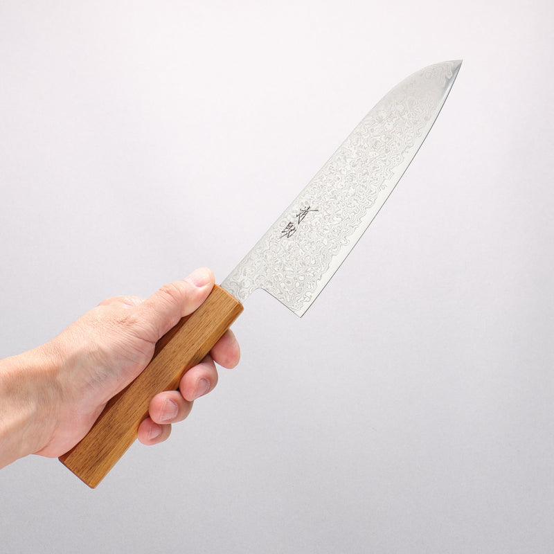 清助 ZA-18 大馬士革紋 打磨處理 三德刀 180mm 白橡木 握把 - 清助刃物
