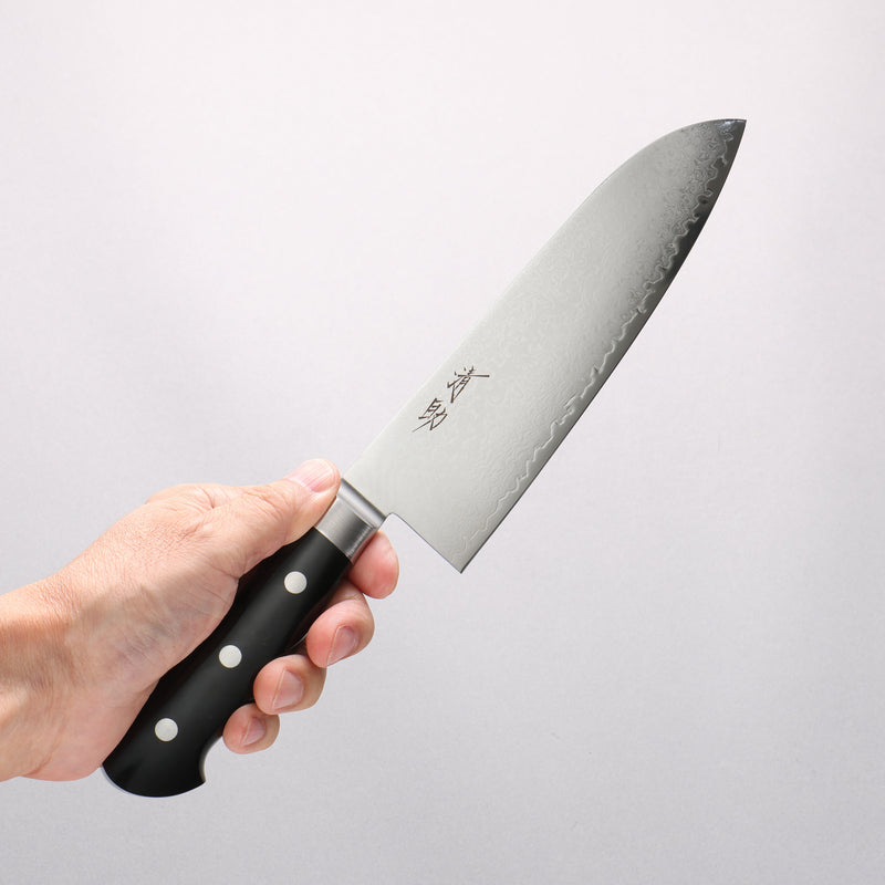 清助 VG10 33層大馬士革紋 三德刀 180mm 黑米卡塔（樹脂複合材料） 握把 - 清助刃物