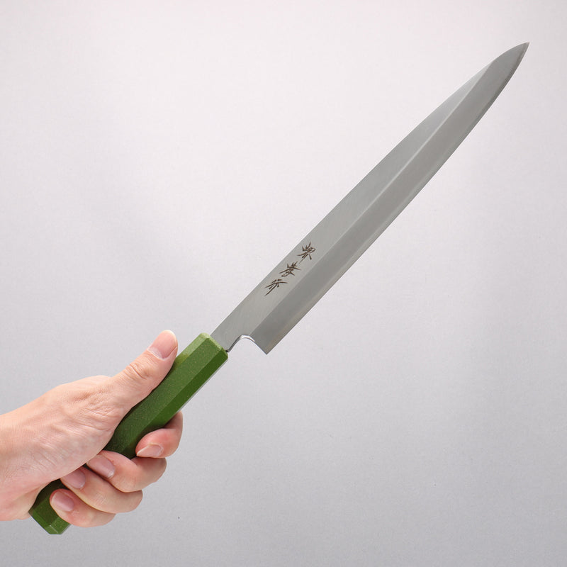 堺 孝行 七色 INOX 鉬鋼 柳刃 270mm ABS 樹脂（黃綠色珠光）握把 - 清助刃物