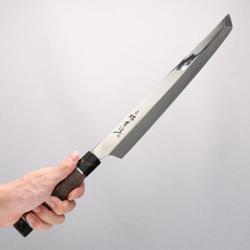 堺 孝行 銀龍 本燒 瑞典鋼 鏡面處理 先丸柳刃 300mm 穩定木 握把 附刀鞘 - 清助刃物