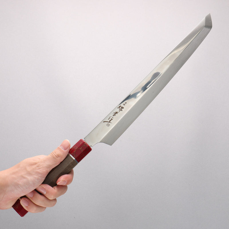 堺 孝行 銀龍 本燒 瑞典鋼 鏡面處理 先丸柳刃 300mm 穩定木 握把 附刀鞘 - 清助刃物