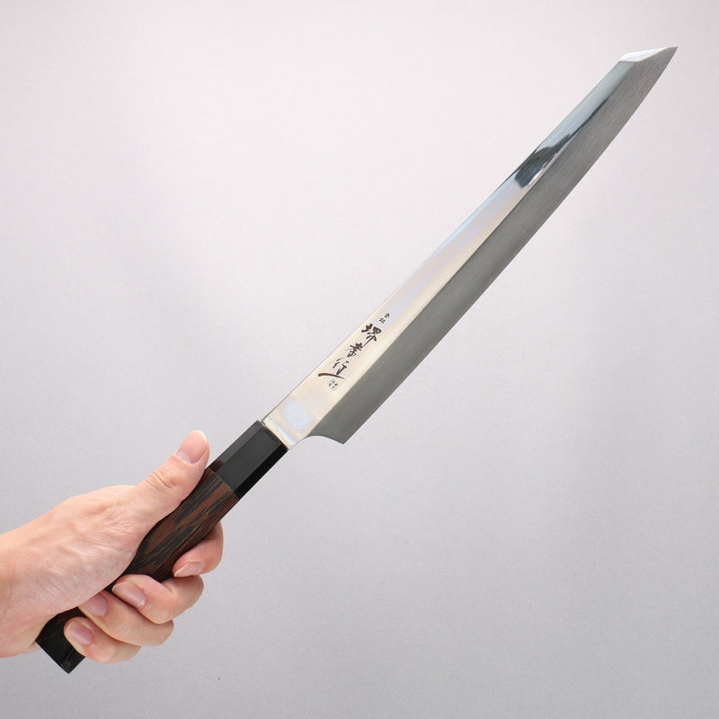 堺 孝行 銀龍 本燒 瑞典鋼 鏡面處理 劍型柳刃 300mm 雞翅木（兩側帶水牛環型設計）握把 附刀鞘 - 清助刃物