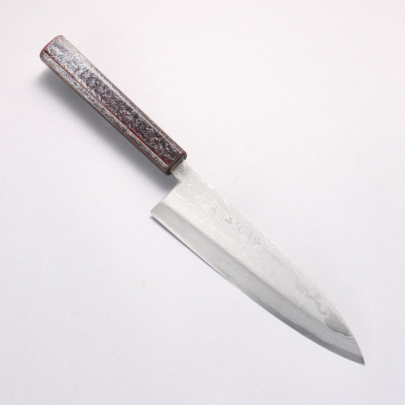 北岡 英雄 白鋼二號 大馬士革紋 身卸出刃 日本刀 195mm 櫟木黑銀漆塗 握把