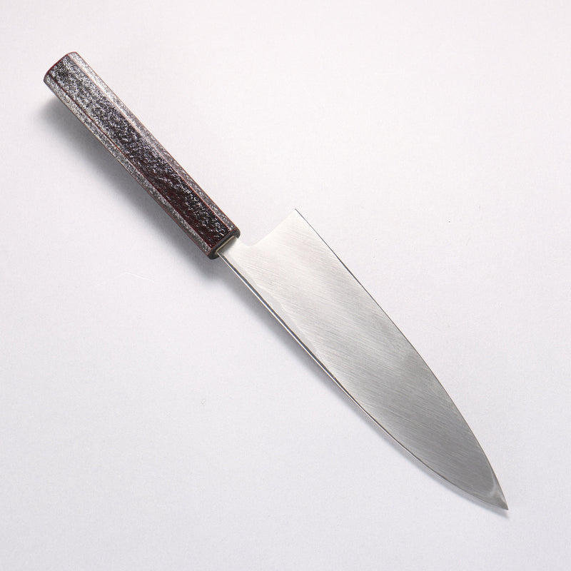 北岡 英雄 白鋼二號 大馬士革紋 身卸出刃 日本刀 195mm 櫟木黑銀漆塗 握把