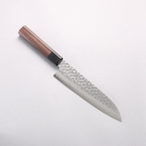 清助 VG10 鎚目 大馬士革紋 三德刀 180mm 紫檀木（口輪：黑合成木） 握把 - 清助刃物