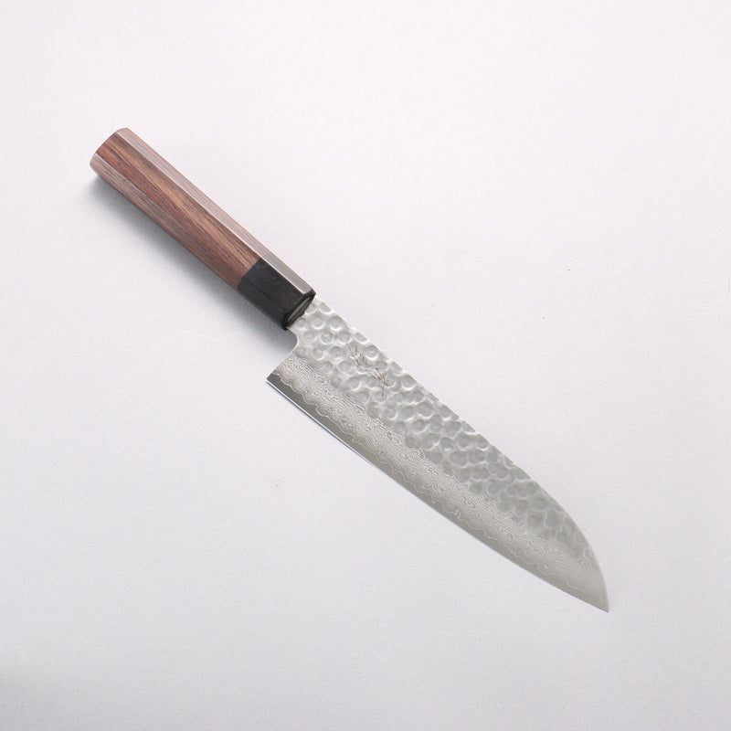 清助 VG10 鎚目 大馬士革紋 三德刀 180mm 紫檀木（口輪：黑合成木） 握把 - 清助刃物
