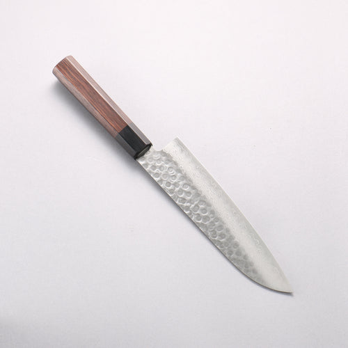 清助 VG10 鎚目 大馬士革紋 三德刀 180mm 紫檀木（口輪：黑合成木） 握把 - 清助刃物