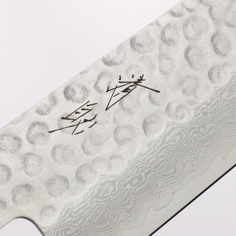 清助 VG10 鎚目 大馬士革紋 三德刀 180mm 紫檀木（口輪：黑合成木） 握把 - 清助刃物