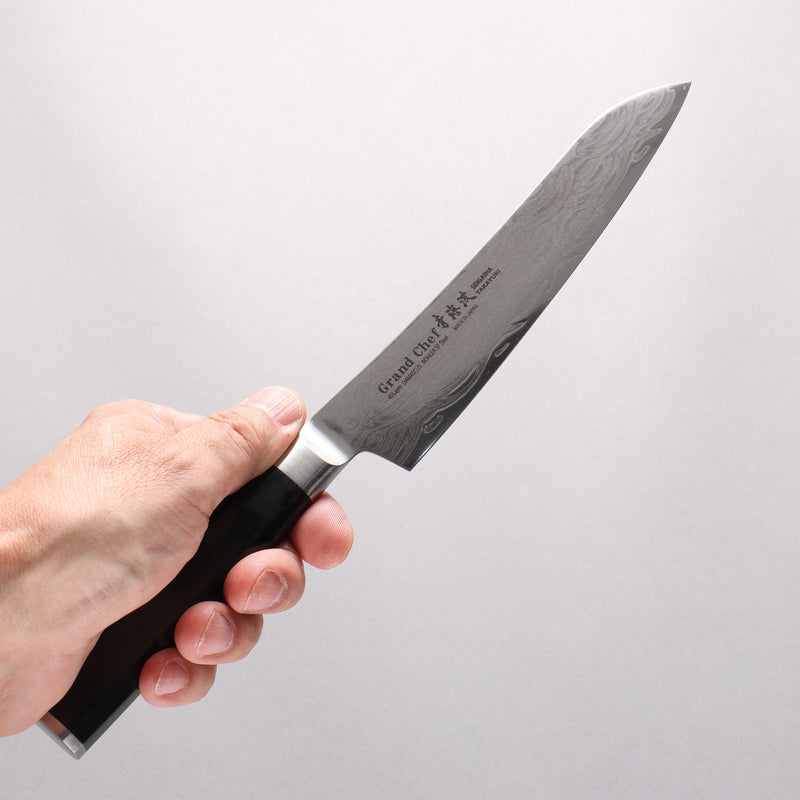 堺 孝行 青海波 Böhler SP 鋼 45層大馬士革紋 打磨處理 多用途小刀 150mm 黑合成木 握把 - 清助刃物